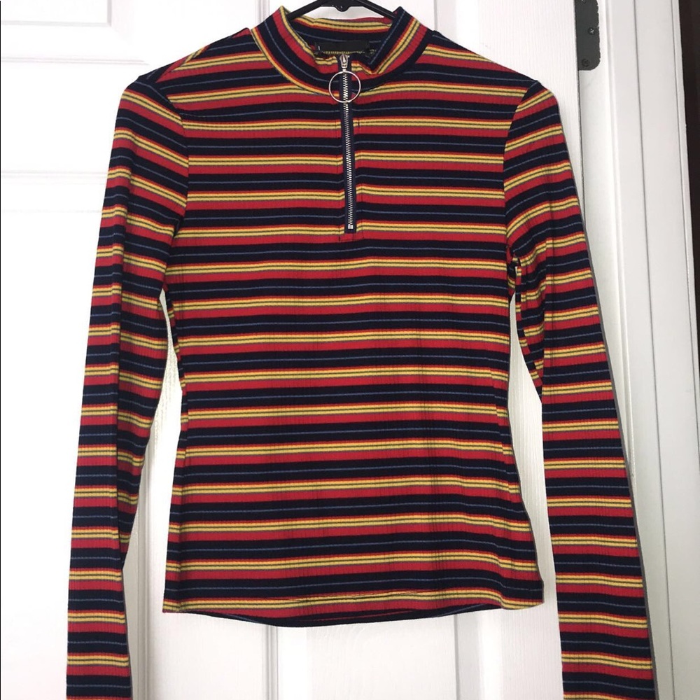 Half Placket Striped Rib-Knit Tee - Picture 2 of 3